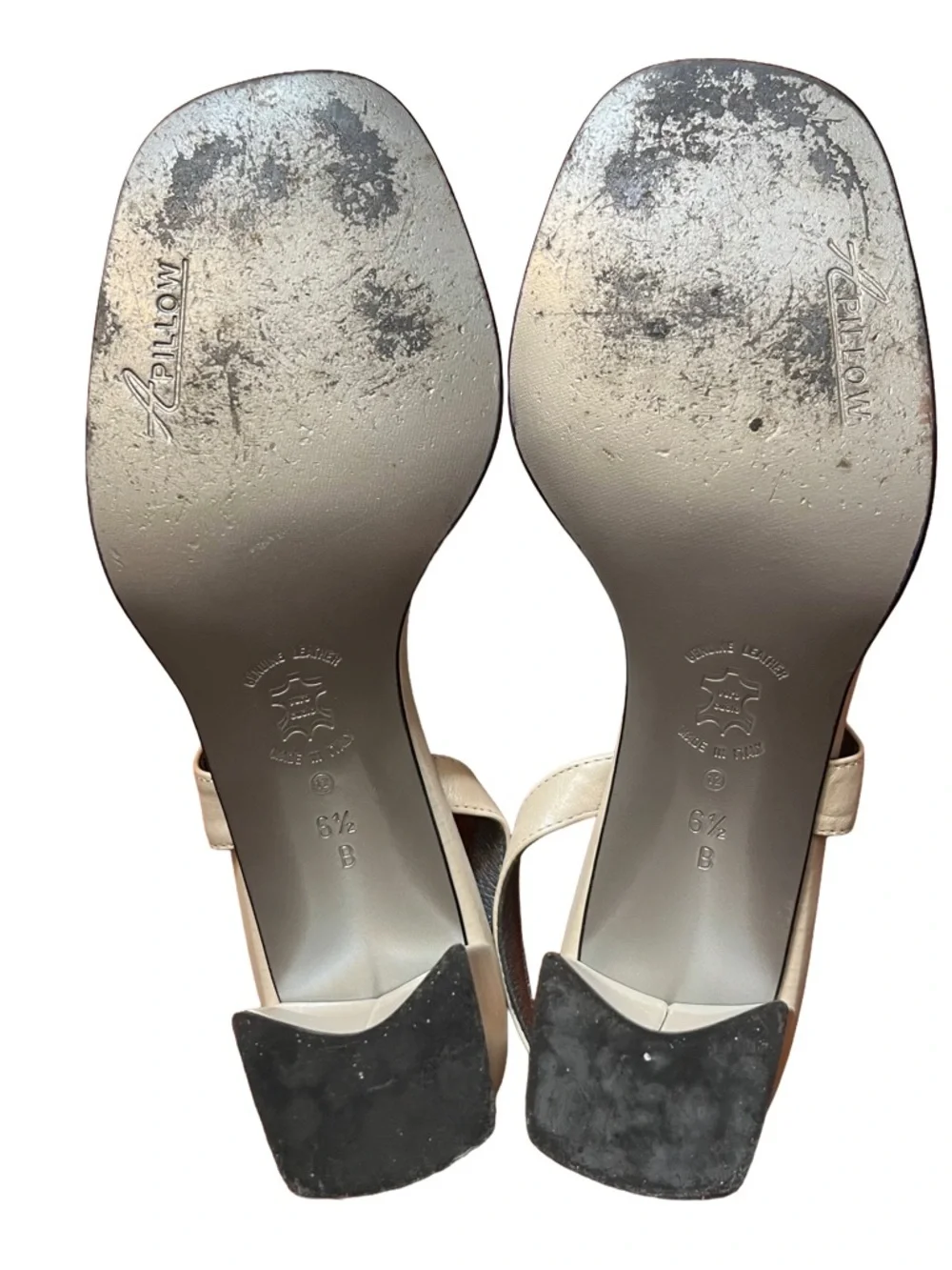 Vintage Y2K Amalfi Italy Pearl Ivory Leather Heels 6.5 Square Toe Slingback - Picture 8 of 11